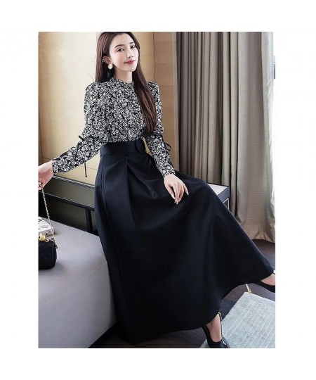 Office Ladies Formal Black Pleated Skirt Women High Waist Maxi Skirt With Belt 2021 New Korean Elegant Fashion Long Work Skir...