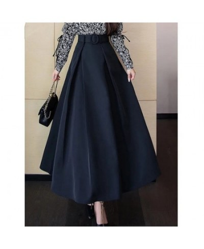 Office Ladies Formal Black Pleated Skirt Women High Waist Maxi Skirt With Belt 2021 New Korean Elegant Fashion Long Work Skir...