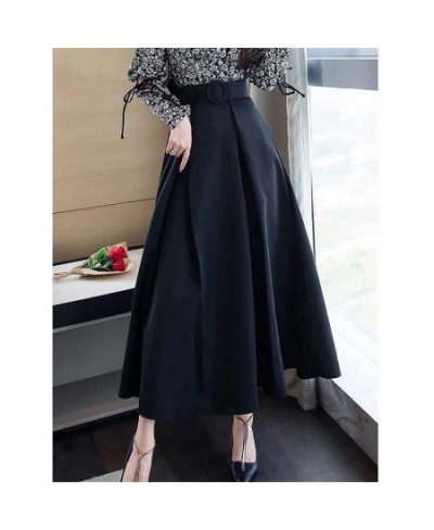 Office Ladies Formal Black Pleated Skirt Women High Waist Maxi Skirt With Belt 2021 New Korean Elegant Fashion Long Work Skir...