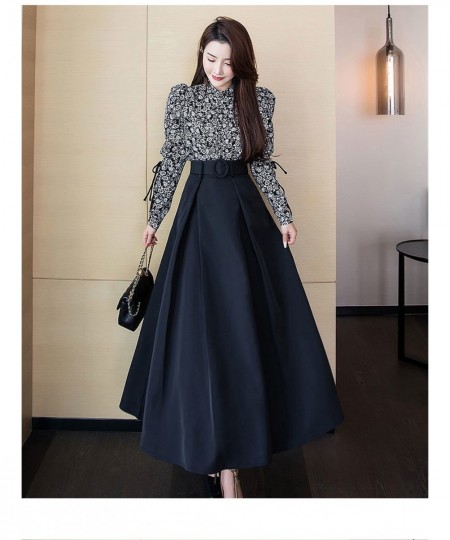 Office Ladies Formal Black Pleated Skirt Women High Waist Maxi Skirt With Belt 2021 New Korean Elegant Fashion Long Work Skir...