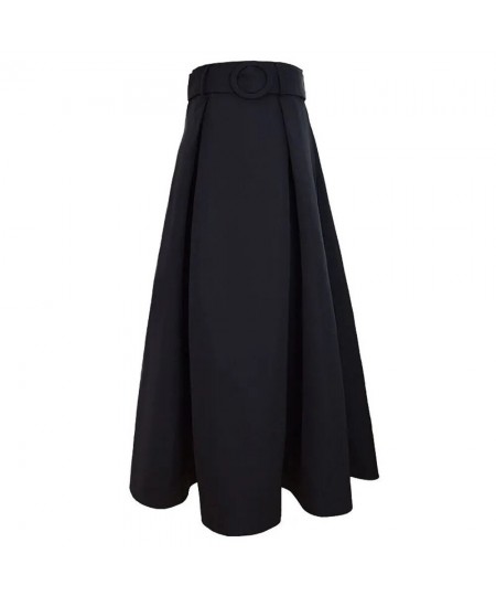 Office Ladies Formal Black Pleated Skirt Women High Waist Maxi Skirt With Belt 2021 New Korean Elegant Fashion Long Work Skir...