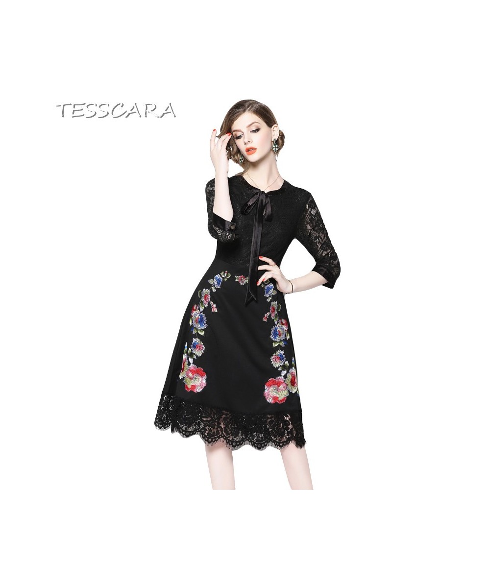 Women Autumn Office Elegant Embroidery Dress Festa Female High Quality Designer Party Vestidos Vintage Lace Robe Femme $67.70...