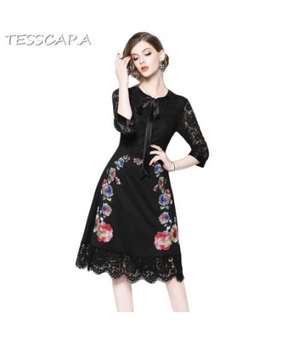 Women Autumn Office Elegant Embroidery Dress Festa Female High Quality Designer Party Vestidos Vintage Lace Robe Femme $67.70...