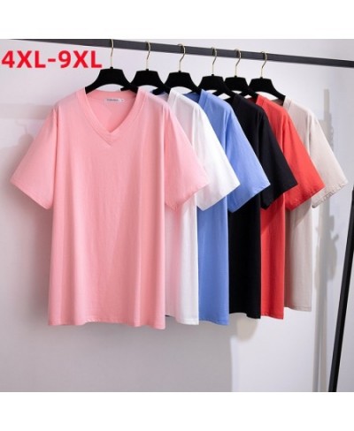 New 2022 Summer Plus Size Women Tops Large Size Short Sleeve Loose Cotton Pink White V-neck T-shirt 4XL 5XL 6XL 7XL 8XL 9XL $...