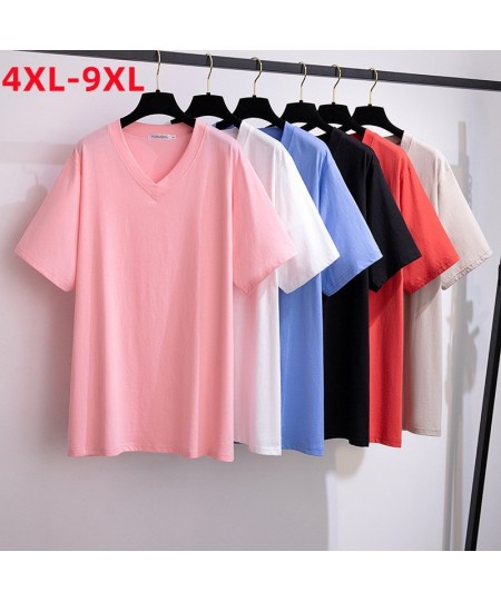 New 2022 Summer Plus Size Women Tops Large Size Short Sleeve Loose Cotton Pink White V-neck T-shirt 4XL 5XL 6XL 7XL 8XL 9XL $...