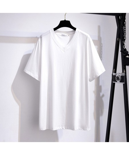 New 2022 Summer Plus Size Women Tops Large Size Short Sleeve Loose Cotton Pink White V-neck T-shirt 4XL 5XL 6XL 7XL 8XL 9XL $...