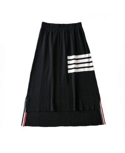 college style skirt women's striped irregular hip skirt knitted mid-length split one-step skirt trendy $102.06 - Skirts