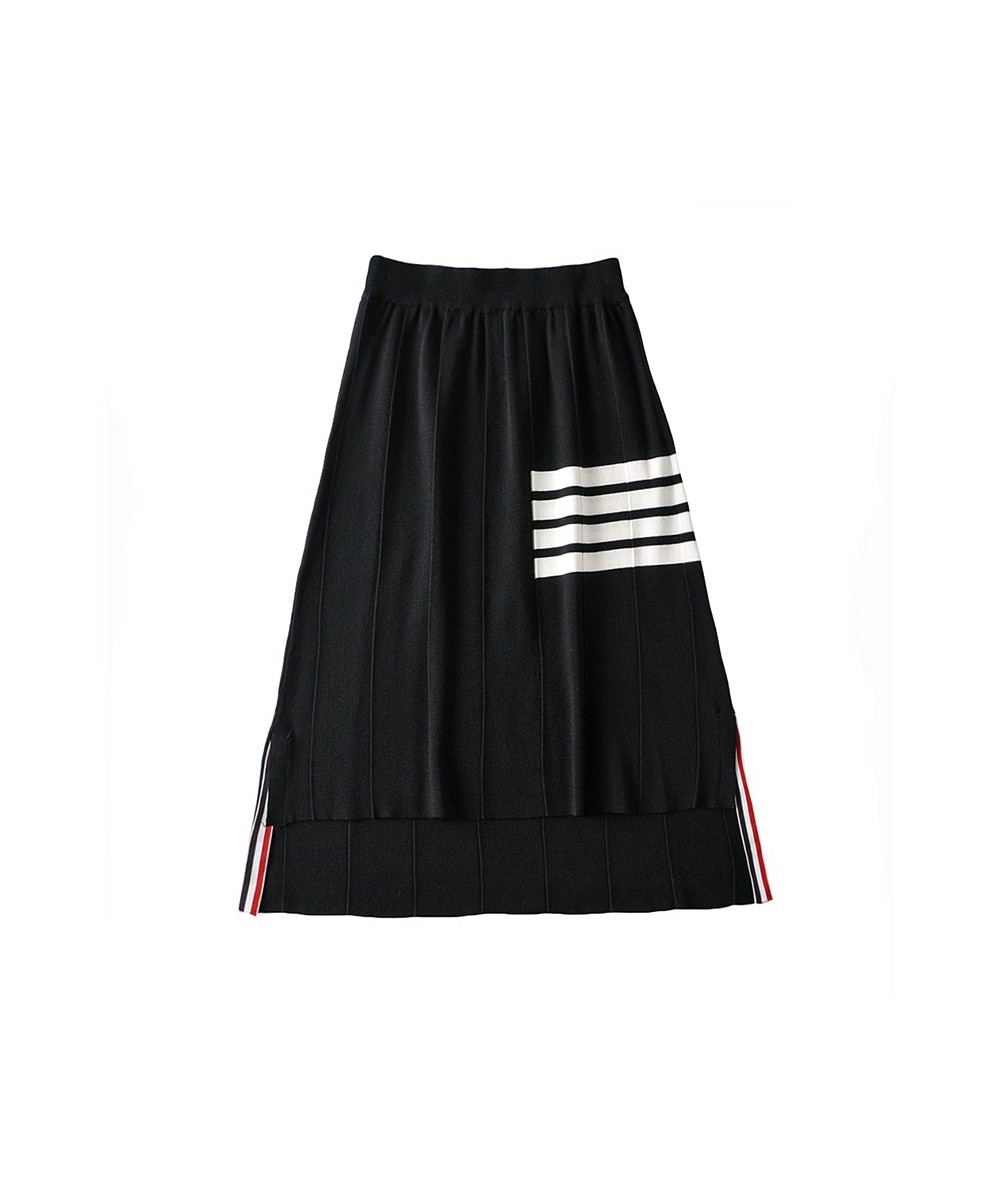 college style skirt women's striped irregular hip skirt knitted mid-length split one-step skirt trendy $102.06 - Skirts