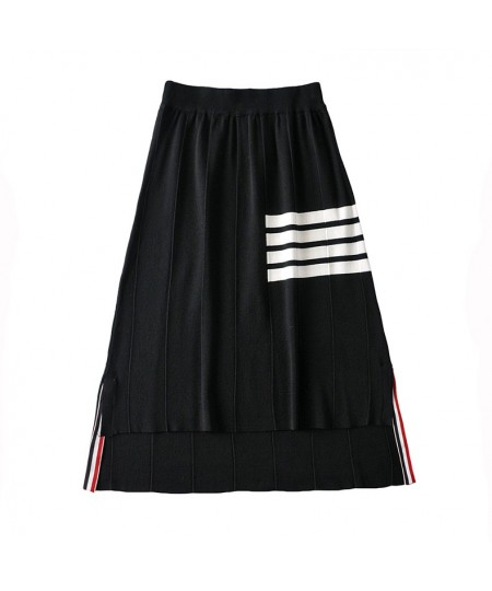 college style skirt women's striped irregular hip skirt knitted mid-length split one-step skirt trendy $102.06 - Skirts