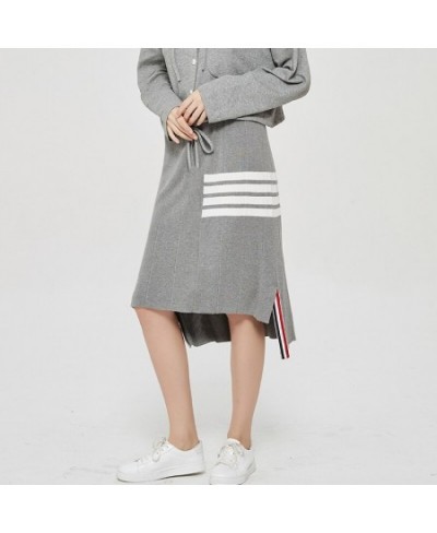 college style skirt women's striped irregular hip skirt knitted mid-length split one-step skirt trendy $102.06 - Skirts