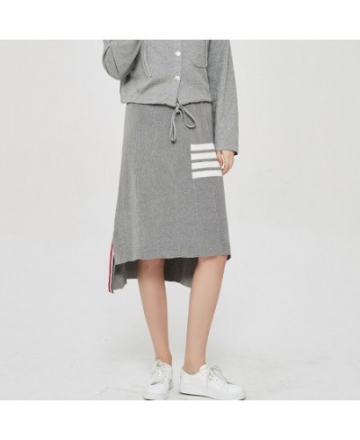 college style skirt women's striped irregular hip skirt knitted mid-length split one-step skirt trendy $102.06 - Skirts