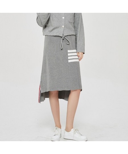 college style skirt women's striped irregular hip skirt knitted mid-length split one-step skirt trendy $102.06 - Skirts