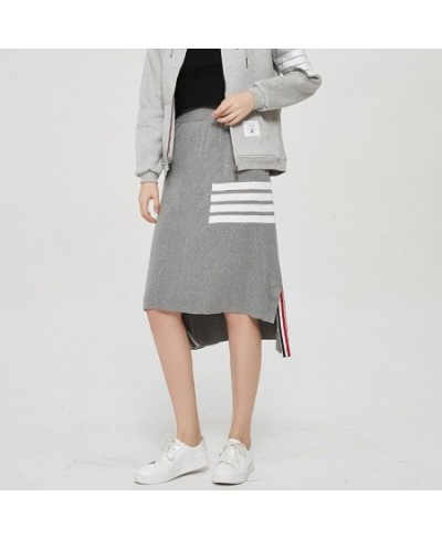 college style skirt women's striped irregular hip skirt knitted mid-length split one-step skirt trendy $102.06 - Skirts