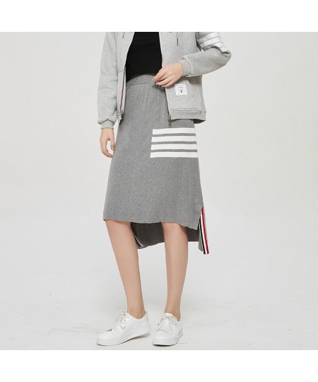 college style skirt women's striped irregular hip skirt knitted mid-length split one-step skirt trendy $102.06 - Skirts