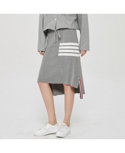 college style skirt women's striped irregular hip skirt knitted mid-length split one-step skirt trendy $102.06 - Skirts