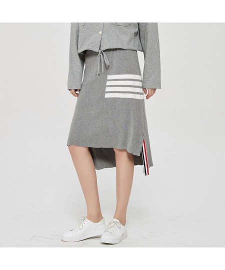 college style skirt women's striped irregular hip skirt knitted mid-length split one-step skirt trendy $102.06 - Skirts