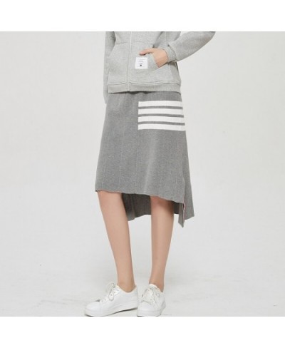 college style skirt women's striped irregular hip skirt knitted mid-length split one-step skirt trendy $102.06 - Skirts