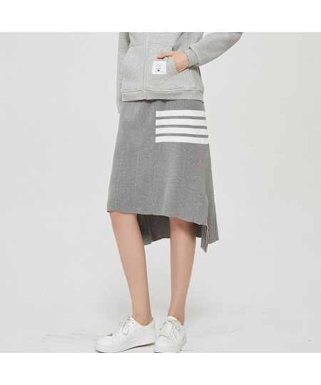 college style skirt women's striped irregular hip skirt knitted mid-length split one-step skirt trendy $102.06 - Skirts