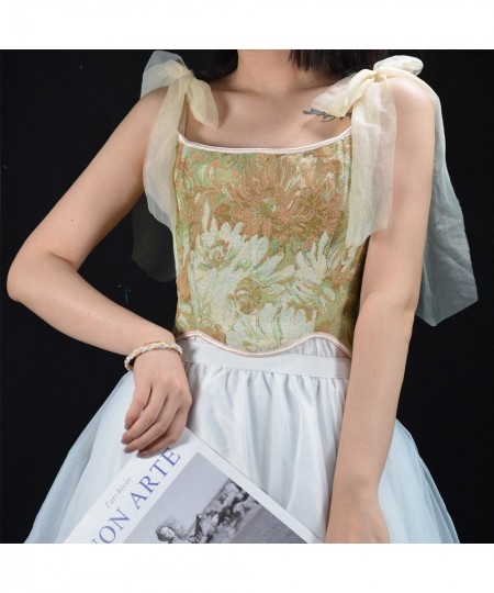 Vintage Floral Tapestry Embroidery Overbust Corset Crop Vest Lace Up $56.98 - Underwear