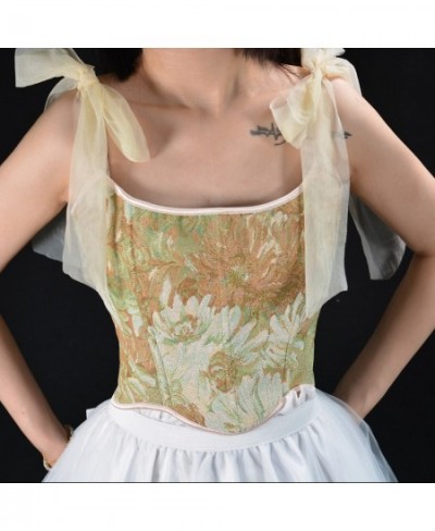 Vintage Floral Tapestry Embroidery Overbust Corset Crop Vest Lace Up $56.98 - Underwear