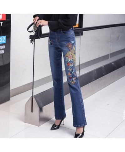 Embroidery Flower Skinny Jeans Beautiful Womens Clothing High Waist Pants Plus Size Mom Pants $68.39 - Jeans