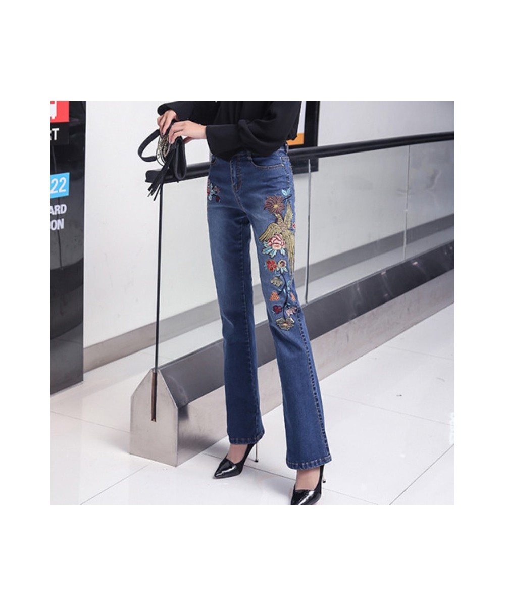 Embroidery Flower Skinny Jeans Beautiful Womens Clothing High Waist Pants Plus Size Mom Pants $68.39 - Jeans