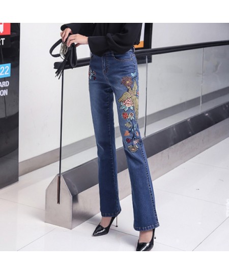 Embroidery Flower Skinny Jeans Beautiful Womens Clothing High Waist Pants Plus Size Mom Pants $68.39 - Jeans