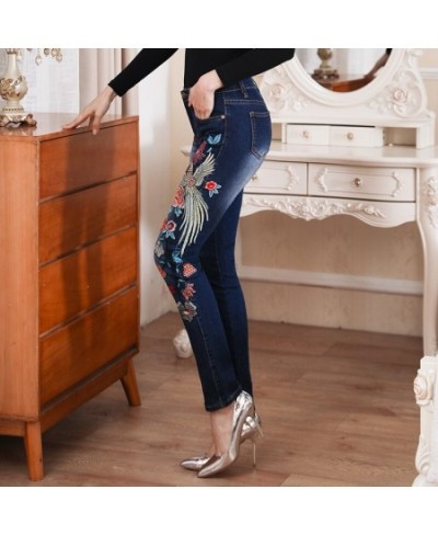 Embroidery Flower Skinny Jeans Beautiful Womens Clothing High Waist Pants Plus Size Mom Pants $68.39 - Jeans