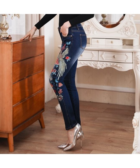 Embroidery Flower Skinny Jeans Beautiful Womens Clothing High Waist Pants Plus Size Mom Pants $68.39 - Jeans