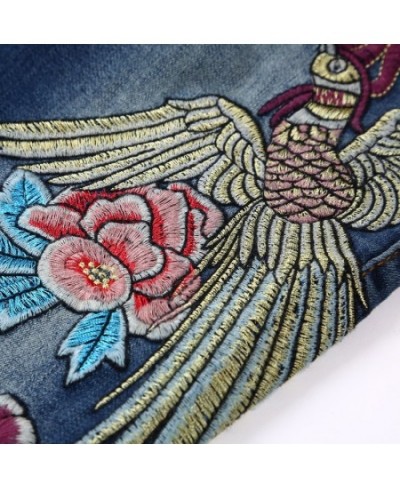 Embroidery Flower Skinny Jeans Beautiful Womens Clothing High Waist Pants Plus Size Mom Pants $68.39 - Jeans