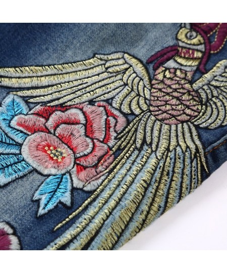 Embroidery Flower Skinny Jeans Beautiful Womens Clothing High Waist Pants Plus Size Mom Pants $68.39 - Jeans