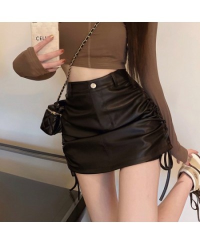 Leather Skirts Women Fashion Sexy High Waist Drawstring Pack Hip skirt Mini 2022 Ladies Autumn Black Lace-up Skirt for Woman ...