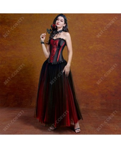 Red Dress With Corset Sexy Plus Size Gothic Corset Skirt Party Evening Mesh Maxi Dress Elegant Corset Dresses for Women $80.7...