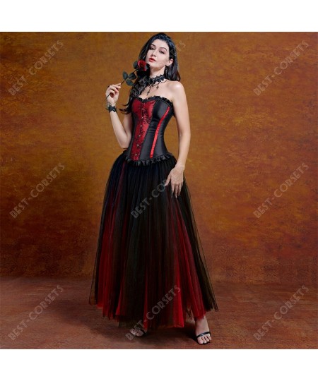 Red Dress With Corset Sexy Plus Size Gothic Corset Skirt Party Evening Mesh Maxi Dress Elegant Corset Dresses for Women $80.7...