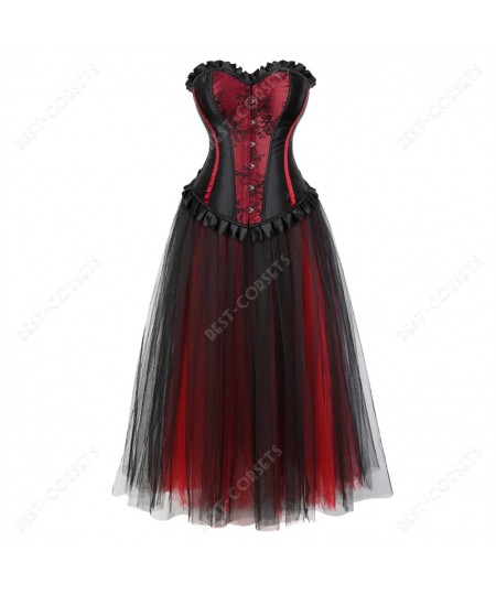 Red Dress With Corset Sexy Plus Size Gothic Corset Skirt Party Evening Mesh Maxi Dress Elegant Corset Dresses for Women $80.7...