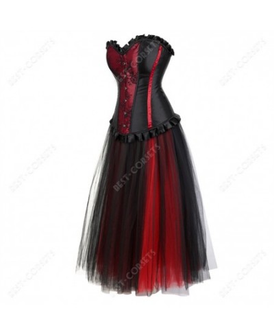 Red Dress With Corset Sexy Plus Size Gothic Corset Skirt Party Evening Mesh Maxi Dress Elegant Corset Dresses for Women $80.7...