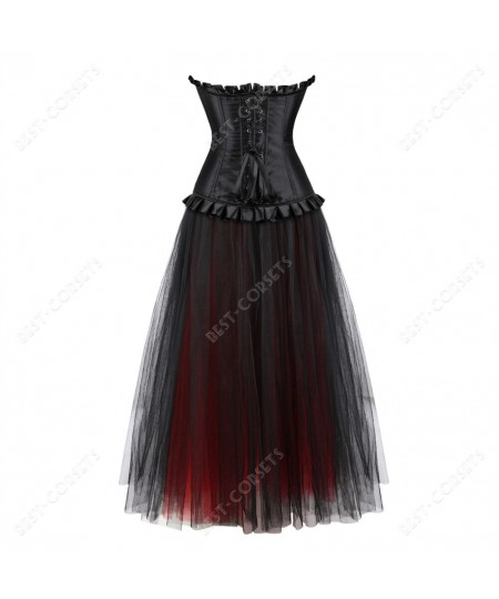 Red Dress With Corset Sexy Plus Size Gothic Corset Skirt Party Evening Mesh Maxi Dress Elegant Corset Dresses for Women $80.7...