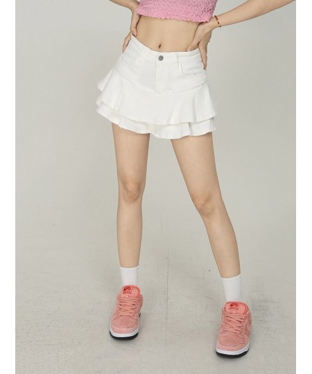 White Ruffle Women Denim Skirt Mini Short Jeans Bottoms Stretchy Skort Lining Low-rise Cake Skirt Y2k Fairycore Grunge $48.97...