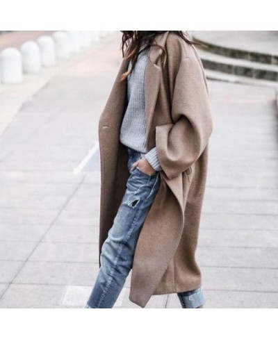 Women's Clothing Sprin Autumn and Winter Solid Color Loose Fashion Long Lapel Wool Coat Jacket Wool Coat Slit Cardigan Jacket...