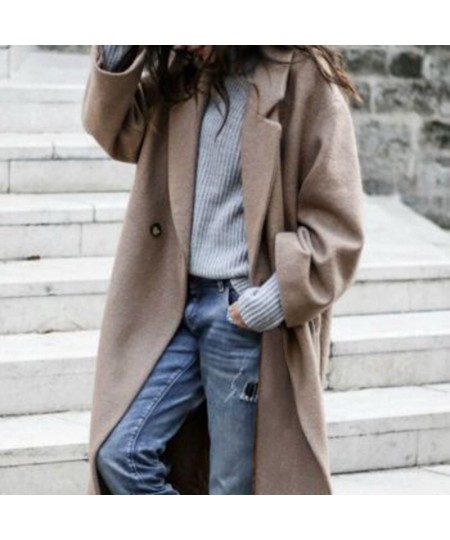 Women's Clothing Sprin Autumn and Winter Solid Color Loose Fashion Long Lapel Wool Coat Jacket Wool Coat Slit Cardigan Jacket...