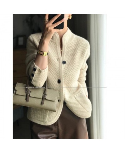 100% Pure Cashmere Cardigan Korean Style Thick V-neck Wool Sweater Women's Loose Knitted Cardigan 2022 Winter Trend Designer ...