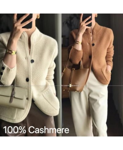 100% Pure Cashmere Cardigan Korean Style Thick V-neck Wool Sweater Women's Loose Knitted Cardigan 2022 Winter Trend Designer ...