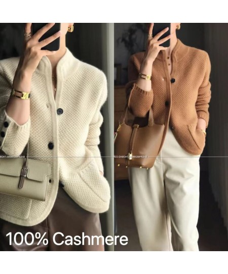 100% Pure Cashmere Cardigan Korean Style Thick V-neck Wool Sweater Women's Loose Knitted Cardigan 2022 Winter Trend Designer ...