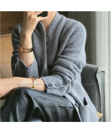 100% Pure Cashmere Cardigan Korean Style Thick V-neck Wool Sweater Women's Loose Knitted Cardigan 2022 Winter Trend Designer ...