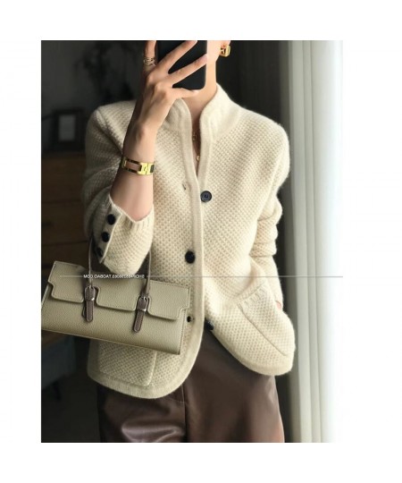 100% Pure Cashmere Cardigan Korean Style Thick V-neck Wool Sweater Women's Loose Knitted Cardigan 2022 Winter Trend Designer ...