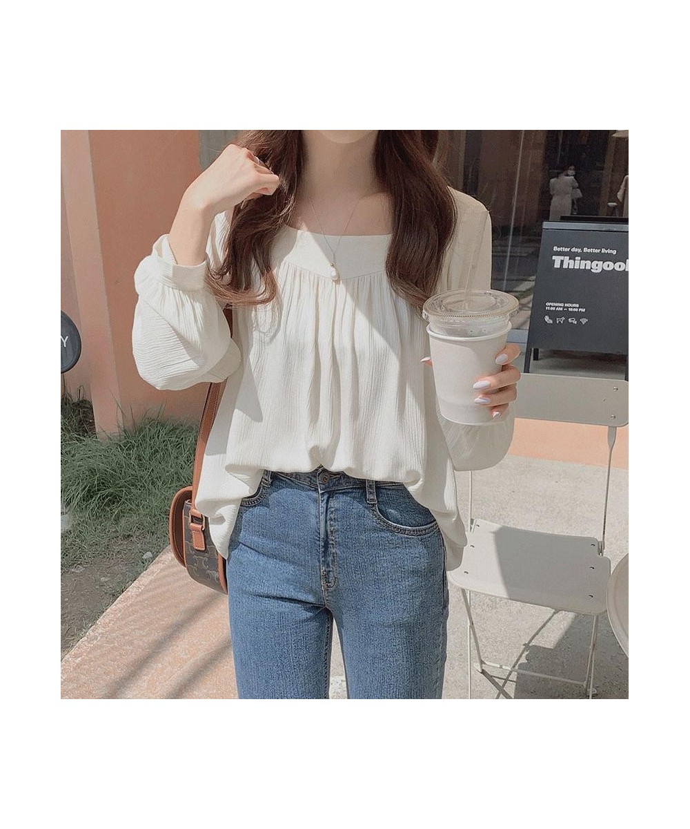 Blouses Women French Style Tender Classy Minimalist Square Collar Basic Autumn Feminino All-match Vintage Casual Top $25.36 -...