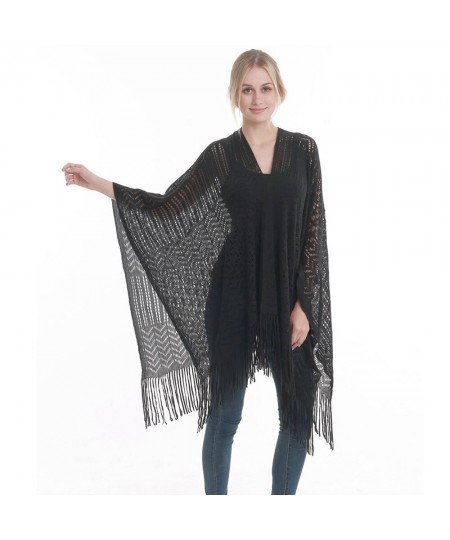 One Size Autumn Winter New European and American Style Large Hollow Shawl Female Tassel Shawl Thin Medium Long Cardigans Coat...