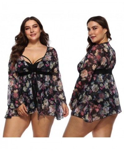 Floral Chiffon Cover Ups Mesh Beach Dress Long Sleeves Beach Cover Up Women Swimsuit Bikini Cover Up Plus Size Beachwear 2023...