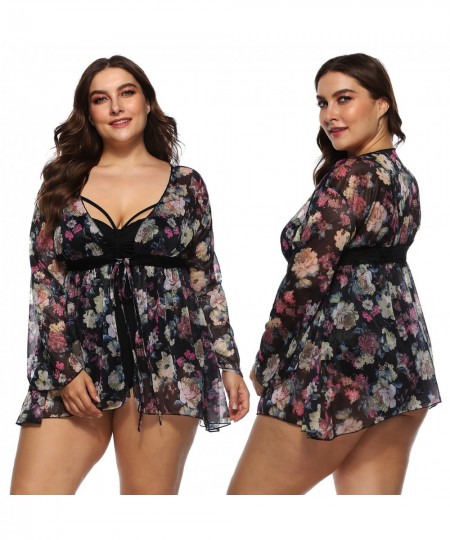 Floral Chiffon Cover Ups Mesh Beach Dress Long Sleeves Beach Cover Up Women Swimsuit Bikini Cover Up Plus Size Beachwear 2023...