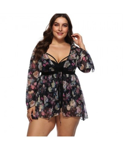 Floral Chiffon Cover Ups Mesh Beach Dress Long Sleeves Beach Cover Up Women Swimsuit Bikini Cover Up Plus Size Beachwear 2023...